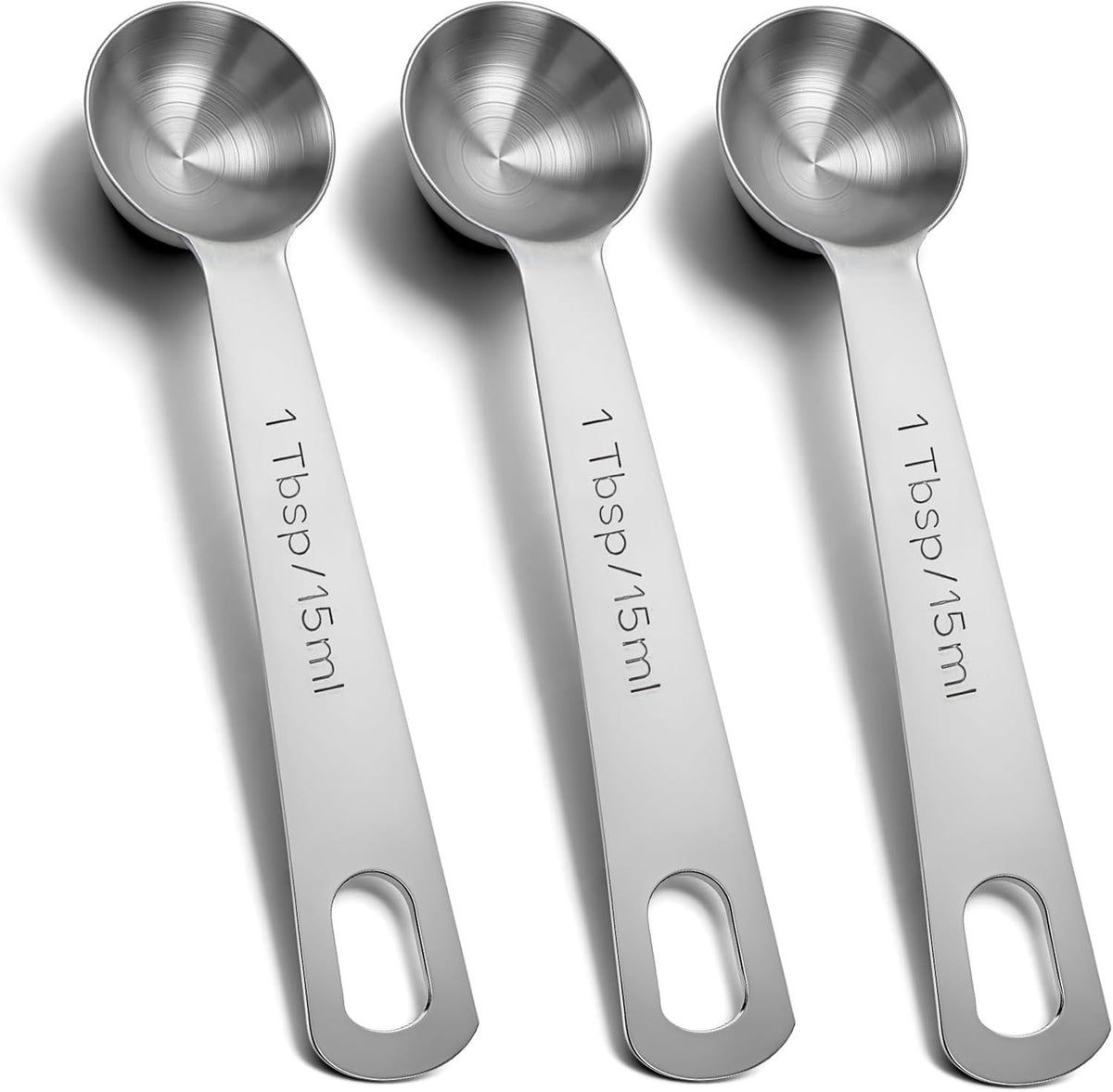 1 Tablespoon Measuring Spoon, 3PCS Stainless Steel Single Measuring Spoon, 3 Tsp/1 Tbsp Marked, Durable Rust Resistant Metal for Cooking Baking Coffee Sugar (Silver, 15 Ml)