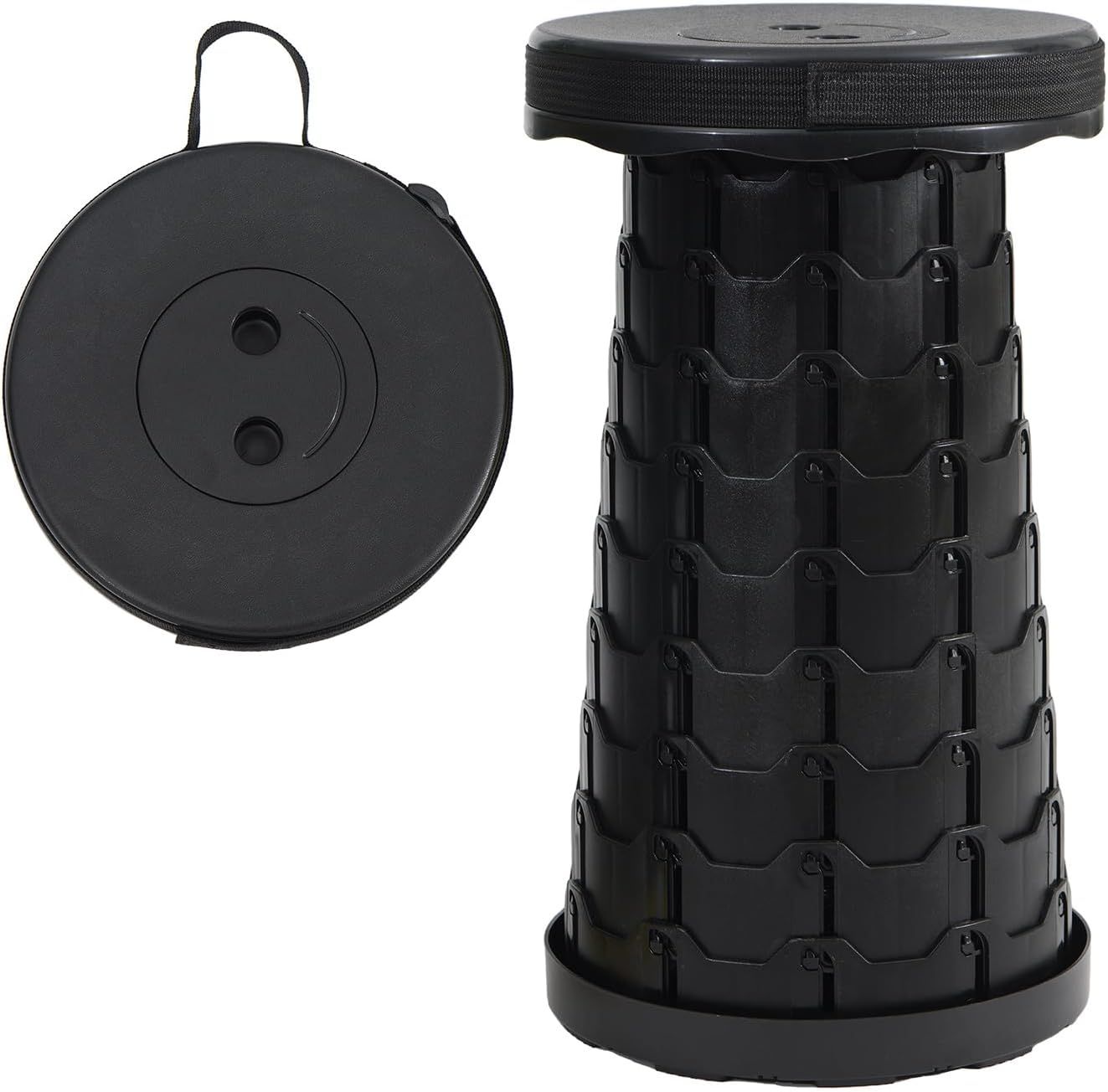 Portable Telescoping Foldable Stool - Lightweight, Outdoor Essential for Camping, Picnicking, Park Leisure, Fishing, Hiking & BBQ (Black)