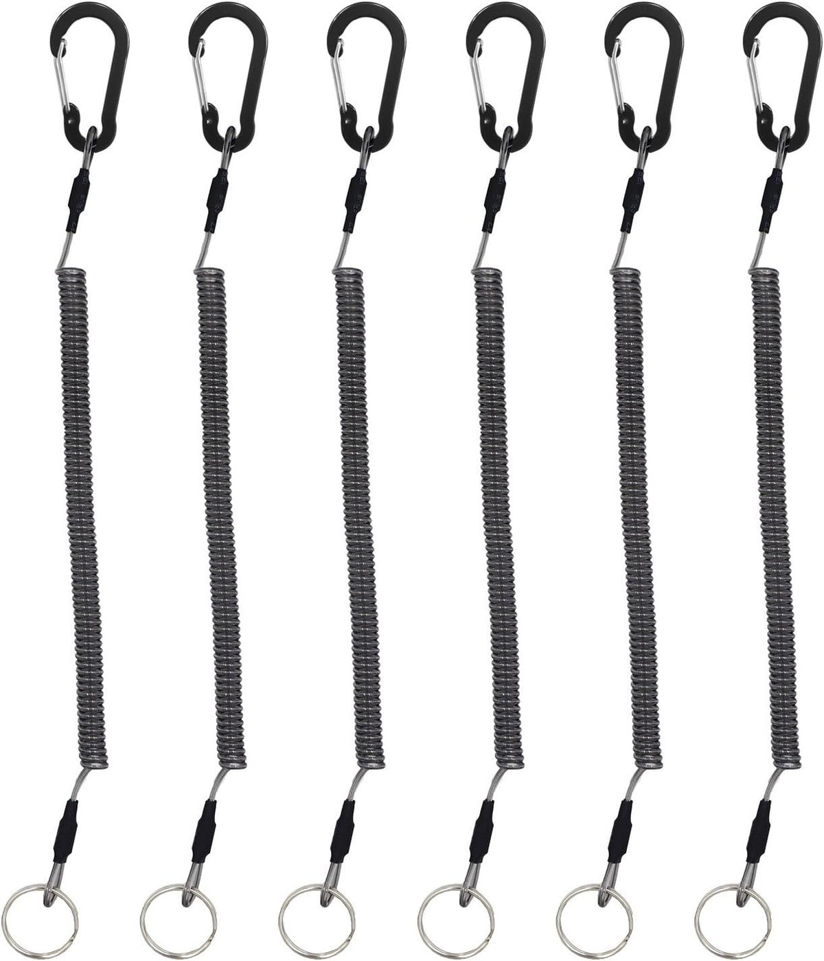 Stretchy Coiled Lanyards for Keys Kayak Fishing Equipment Pliers Tools, Black Blue Green Red Yellow Silver, 4/6pcs