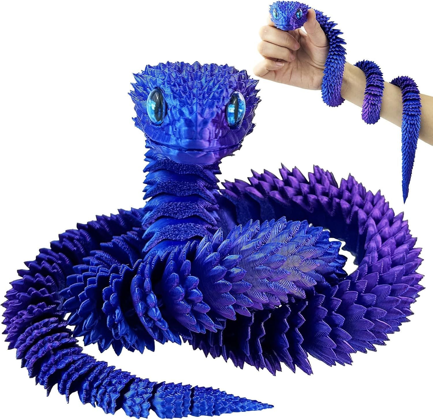 30 Inch 3D Printed Animals Snake, Surprise Mystery Fidget Anaconda Toy, Fake Python Statue with Realistic Eyes，3-D Print Articulated Viper Cobra Collectible for Home Office (LSZ)