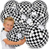 12 Pack 12 Inch Black and White Beach Balls, Checkered Flag Themed Inflatable Beach Ball Bulk Race Car Party Favors, Birthday Party Supplies for Summer Pool Party Decoration