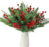 60 PCS Artificial Pine Branches Christmas Faux Pine Greenery Stems Red Holly Berries Fake Cedar Pine Needles Picks for Christmas Tree Wreath Garland  Holiday Home Decoration