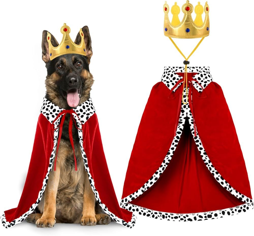 Halloween Dog King Cloak Costume,Cute Funny Halloween Dog King Cape with Crown Adjustable Pet King Cloak for Large Dogs Cats Cosplay Party Supplies Accessories (L)