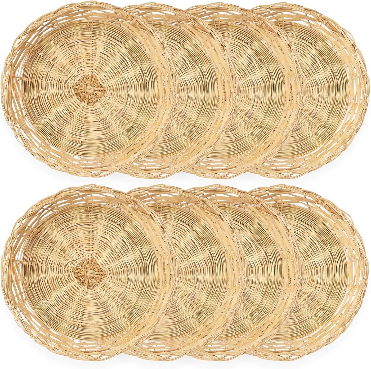 8 Pack Bamboo Paper Plate Holders, 10 Inches Reusable Wicker Charger Plates for Dinner Plates Natural Hand Woven Wicker Paper Plate Baskets for Home Party Daily Dinning Picnic