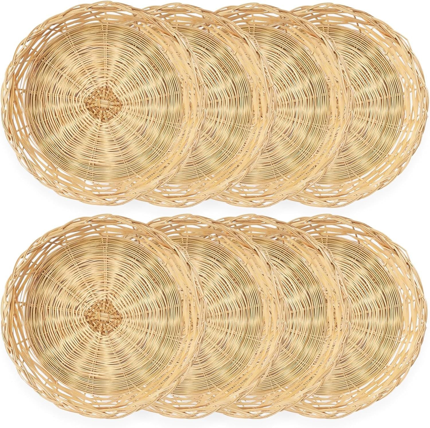 8 Pack Bamboo Paper Plate Holders, 10 Inches Reusable Wicker Charger Plates for Dinner Plates Natural Hand Woven Wicker Paper Plate Baskets for Home Party Daily Dinning Picnic
