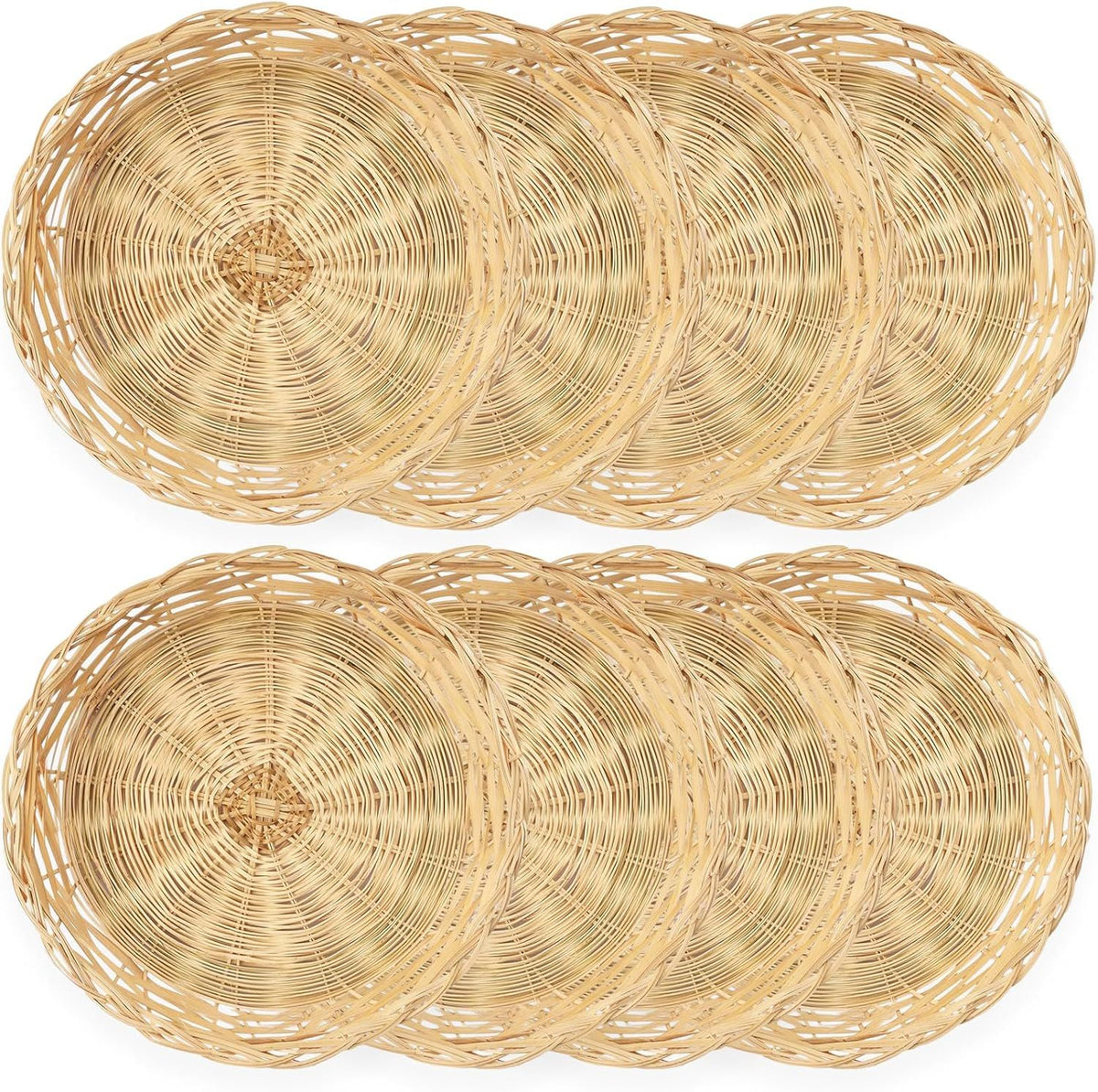 8 Pack Bamboo Paper Plate Holders, 10 Inches Reusable Wicker Charger Plates for Dinner Plates Natural Hand Woven Wicker Paper Plate Baskets for Home Party Daily Dinning Picnic