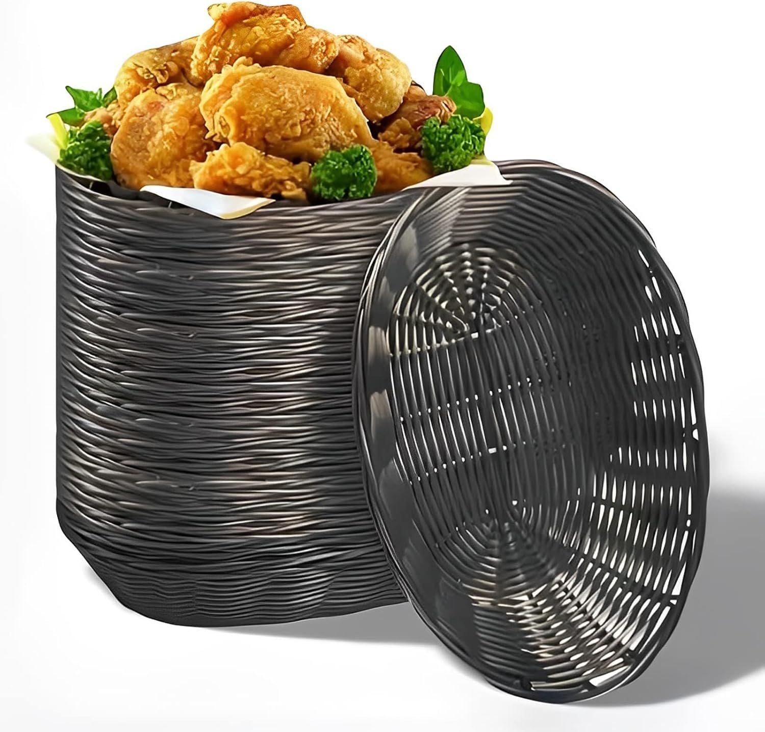 12 Pack Plastic Oval Basket, 8.6 X 6.3 X 2.1 Inch Woven Bread Baskets for Serving Small Empty Gift Baskets, Imitation Rattan Basket for Kitchen Restaurant Centerpiece Display - Dark Brown