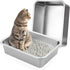 2 Pack Stainless Steel Cat Litter Box - High Side Metal Cats Toilet Large Rust Proof Litter Pan with Non Stick Smooth Surface for Cats, Kitten, Rabbits, 17.5 X 13.5 X 6 Inches