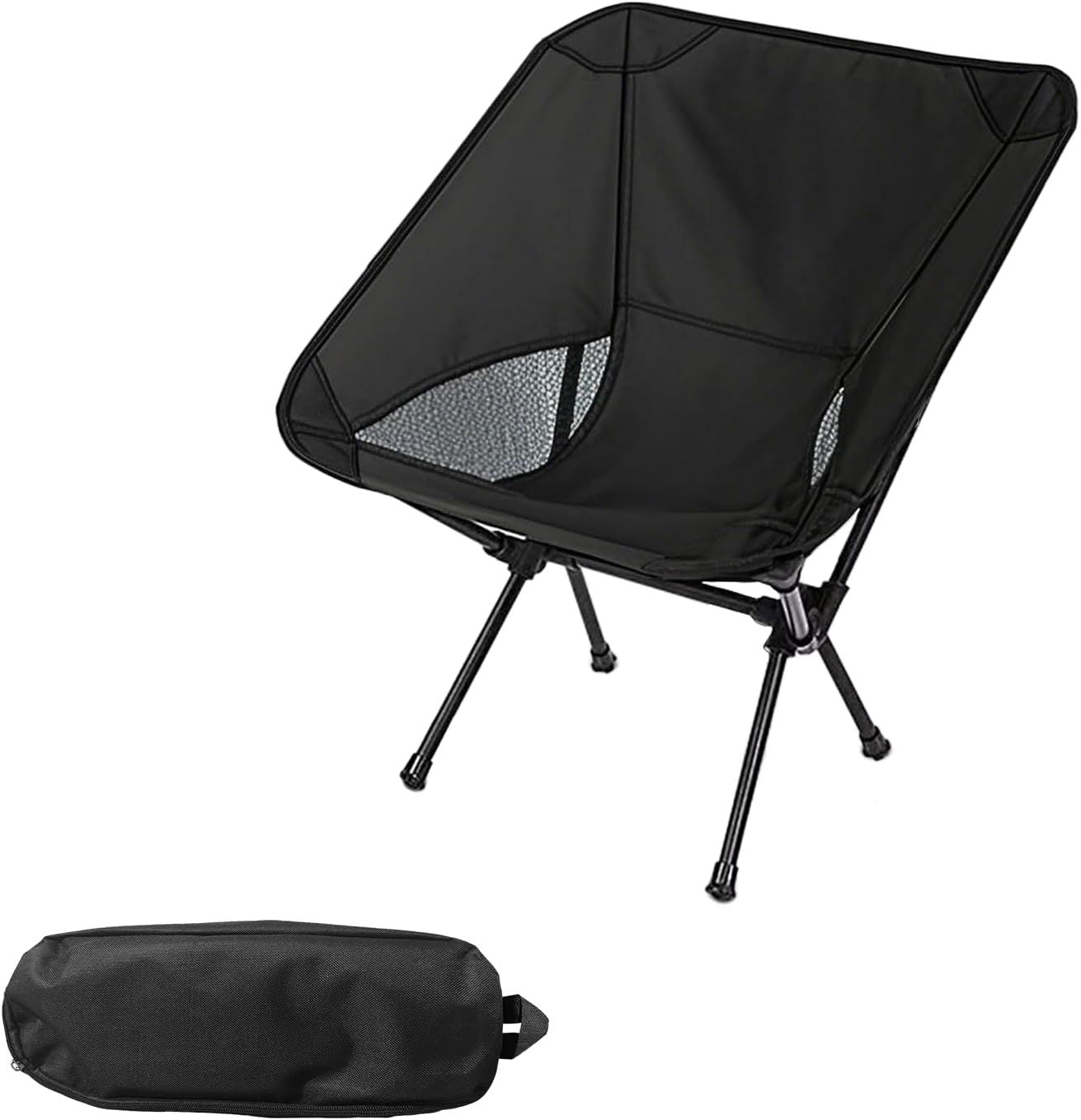 Portable Camping Chair Lightweight Foldable Outdoor Chair for Hiking Camp Backpacking Lawn Beach Fishing Picnic with Carry Bag (Black)