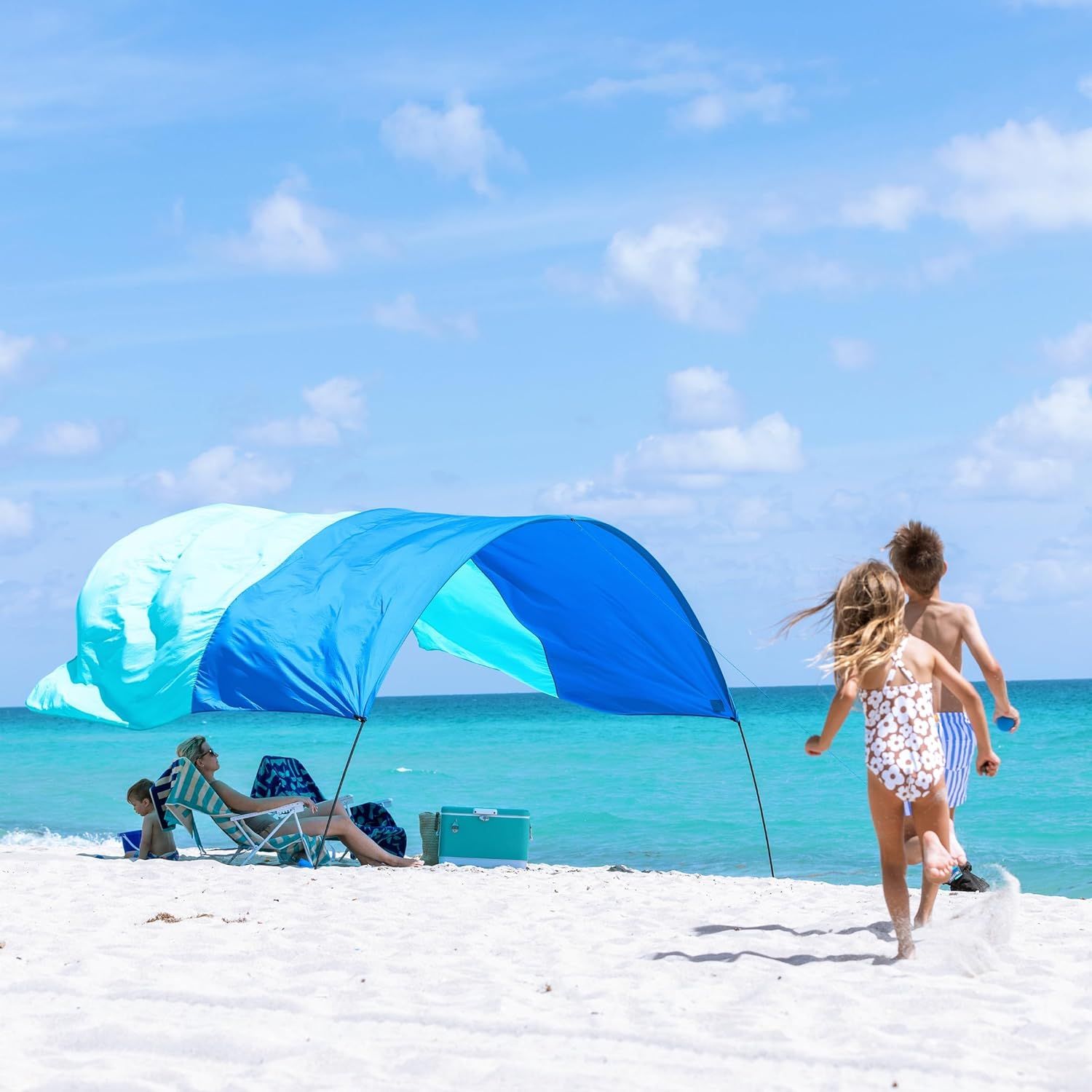 3.0 Version | Wind-Powered Beach Tent Shade Canopy | Sets Up in 3 Mins | 150 Sq. Ft. of Shade for up to 8 People | Includes Wind Assist | UPF 50+ Sun Protection