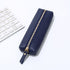 Leather Pencil Case - Korean Style Zipper Stationery Bag for Students and Office - Large Capacity Pen Organizer Pouch - Blue