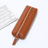 Leather Pencil Case - Korean Style Zipper Stationery Bag for Students and Office - Large Capacity Pen Organizer Pouch - Light Brown