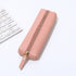 Leather Pencil Case - Korean Style Zipper Stationery Bag for Students and Office - Large Capacity Pen Organizer Pouch - Pink