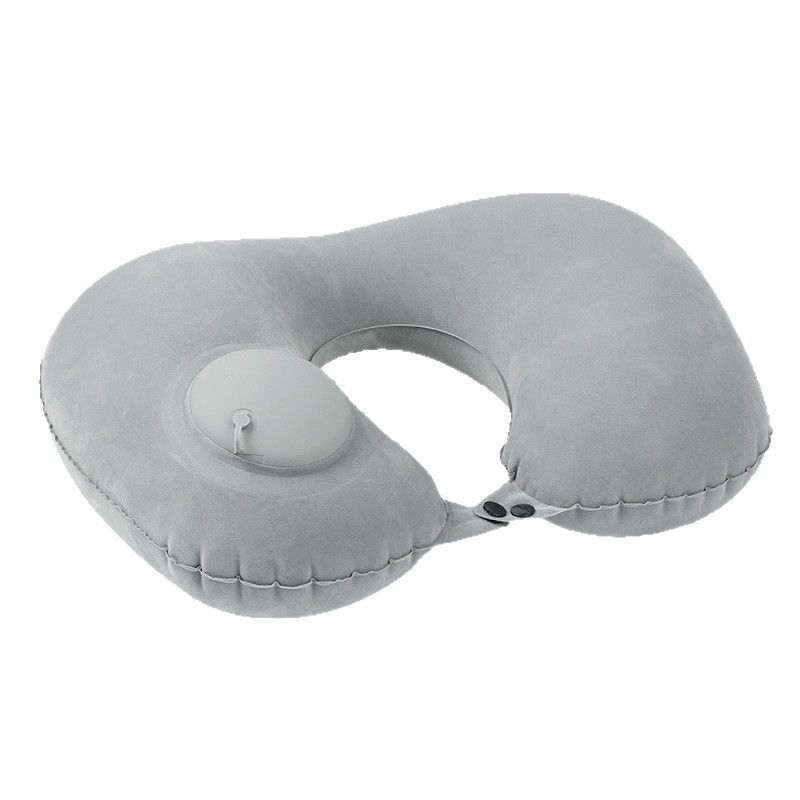 Inflatable Travel Neck Pillow - Quick Press Self-Inflating Soft Velvet Support for Travel Airplane Office - Portable Foldable - Peacock Blue