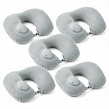 5-Pack Inflatable Travel Neck Pillow - Quick Press Self-Inflating Soft Velvet Support for Travel Airplane Office - Portable Foldable - Peacock Blue