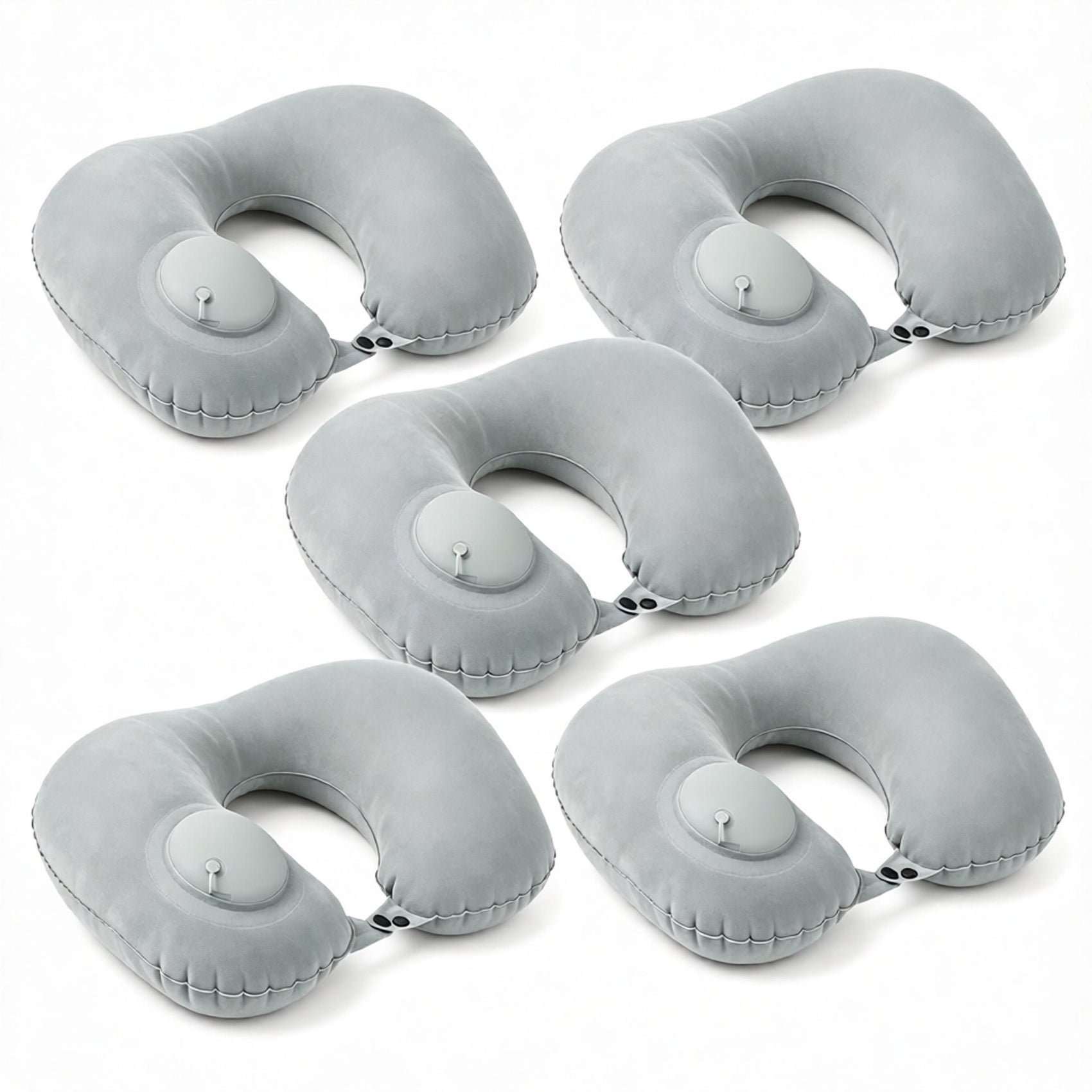 5-Pack Inflatable Travel Neck Pillow - Quick Press Self-Inflating Soft Velvet Support for Travel Airplane Office - Portable Foldable - Peacock Blue