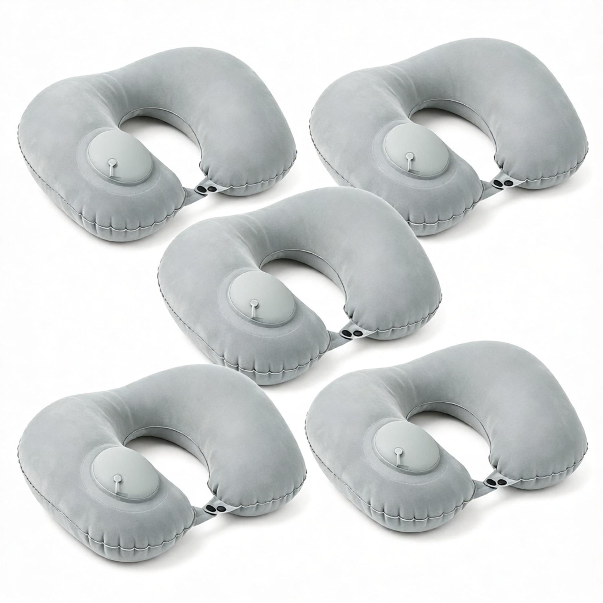 5-Pack Inflatable Travel Neck Pillow - Quick Press Self-Inflating Soft Velvet Support for Travel Airplane Office - Portable Foldable - Peacock Blue