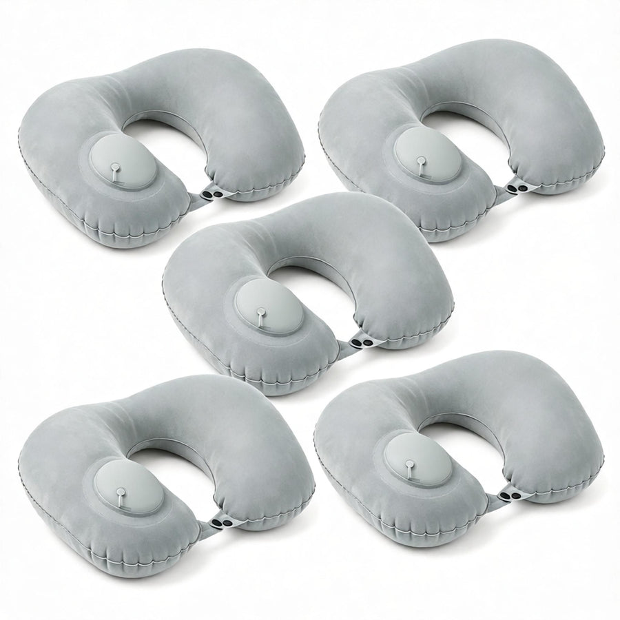 5-Pack Inflatable Travel Neck Pillow - Quick Press Self-Inflating Soft Velvet Support for Travel Airplane Office - Portable Foldable - Peacock Blue