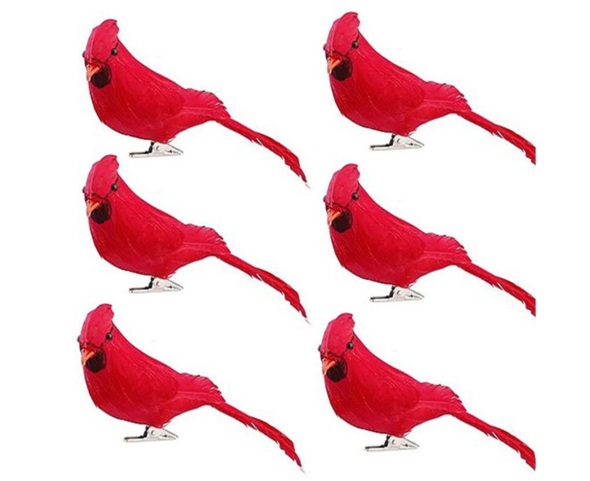 6/12Pcs Christmas Bird Clip Red Feather Artificial Birds-Red 1