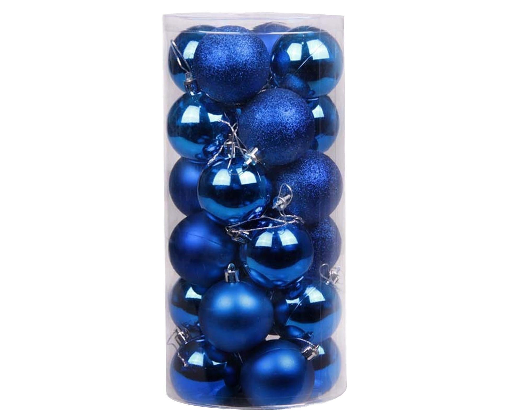 24Pcs Christmas Balls Glittering Shatterproof Plastic Xmas Tree Ornaments Party Decor-Blue 6cm
