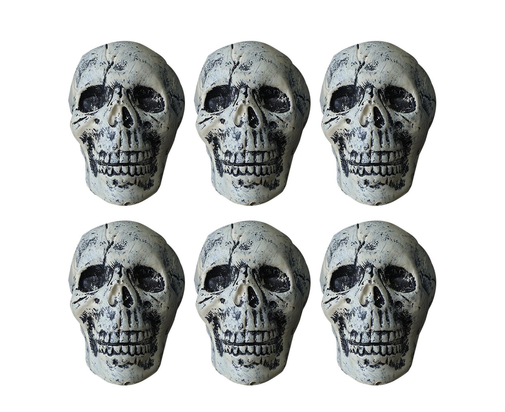 6 Pcs/Set Halloween Skull Ornament Artificial Realistic Increase Atmosphere Durable Clear Texture Skeleton Horror Halloween Skull Statue for Home-White