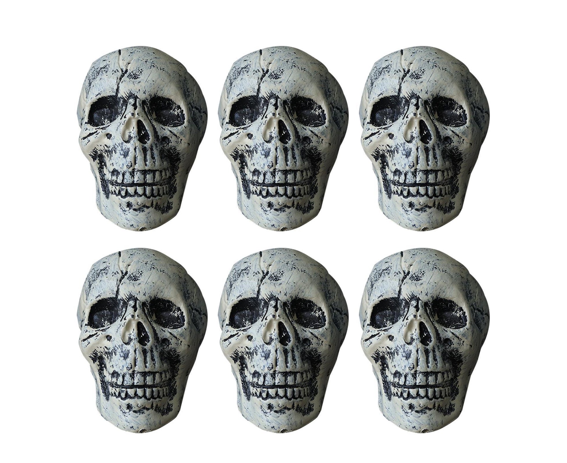 6 Pcs/Set Halloween Skull Ornament Artificial Realistic Increase Atmosphere Durable Clear Texture Skeleton Horror Halloween Skull Statue for Home-White