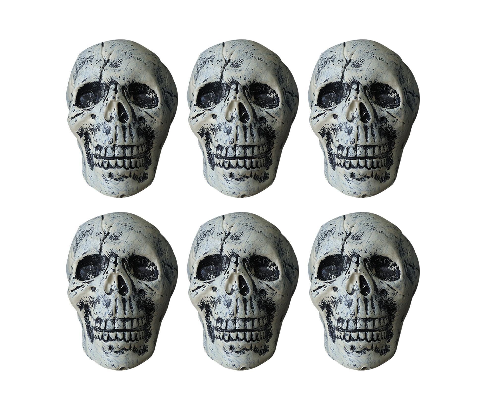 6 Pcs/Set Halloween Skull Ornament Artificial Realistic Increase Atmosphere Durable Clear Texture Skeleton Horror Halloween Skull Statue for Home-White