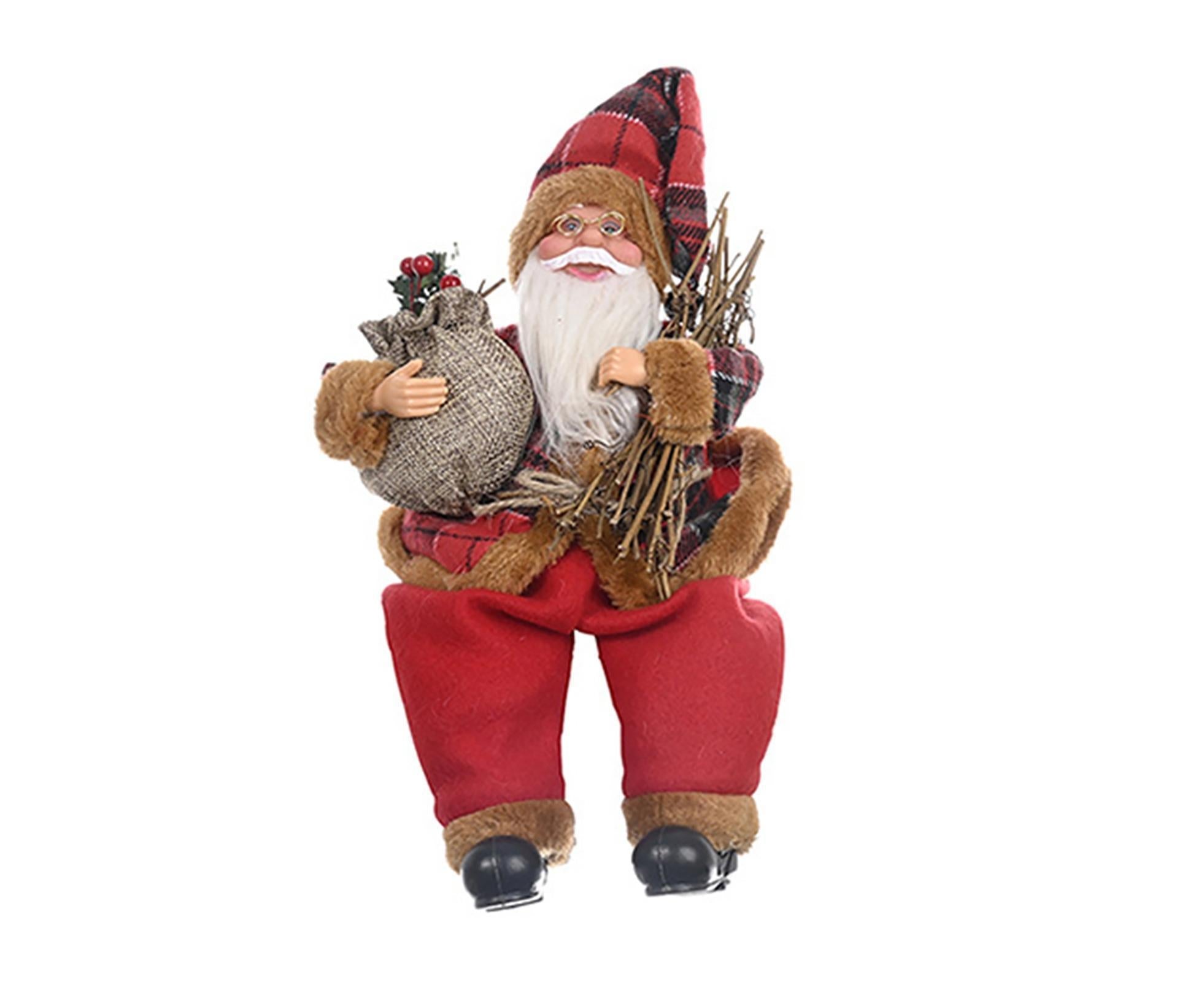 Christmas Doll Lovely Lightweight Cloth Adorable Stand Santa Claus Doll for Home-with Wood