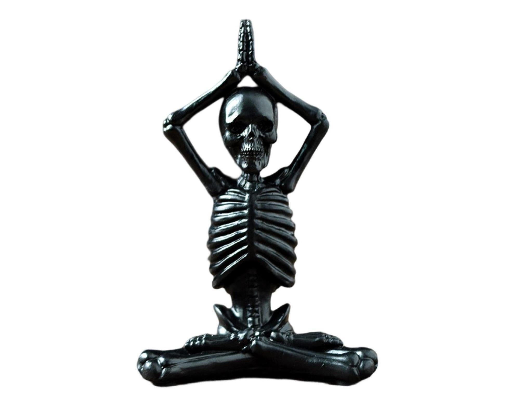 Halloween Yoga Skeleton Funny Gifts Anti-fade Collectible Horror Festival Prop Resin Crafts Ghost Festival Desktop Skeleton Figurine for Indoor-Black