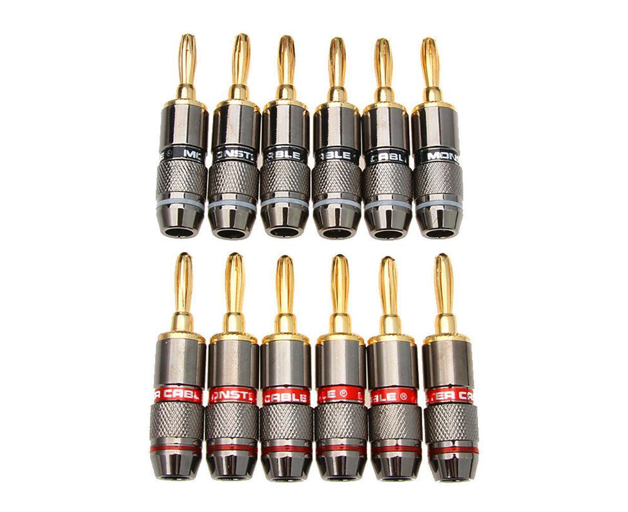 12Pcs 24K Gold Plated Zinc Alloy Banana Plugs Speaker Audio Video Connectors