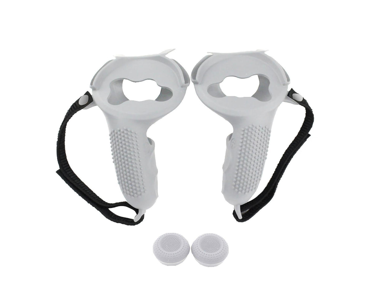 3 in 1 Anti-slip Adjustable Handle Cover Hand Strap Grip Cap Kit for Oculus Quest 2 Controller White