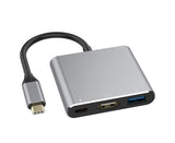 3 in 1 Portable Type-C Male to USB-C USB 3.0 4K HDMI-compatible Female Hub Adapter Cable Grey