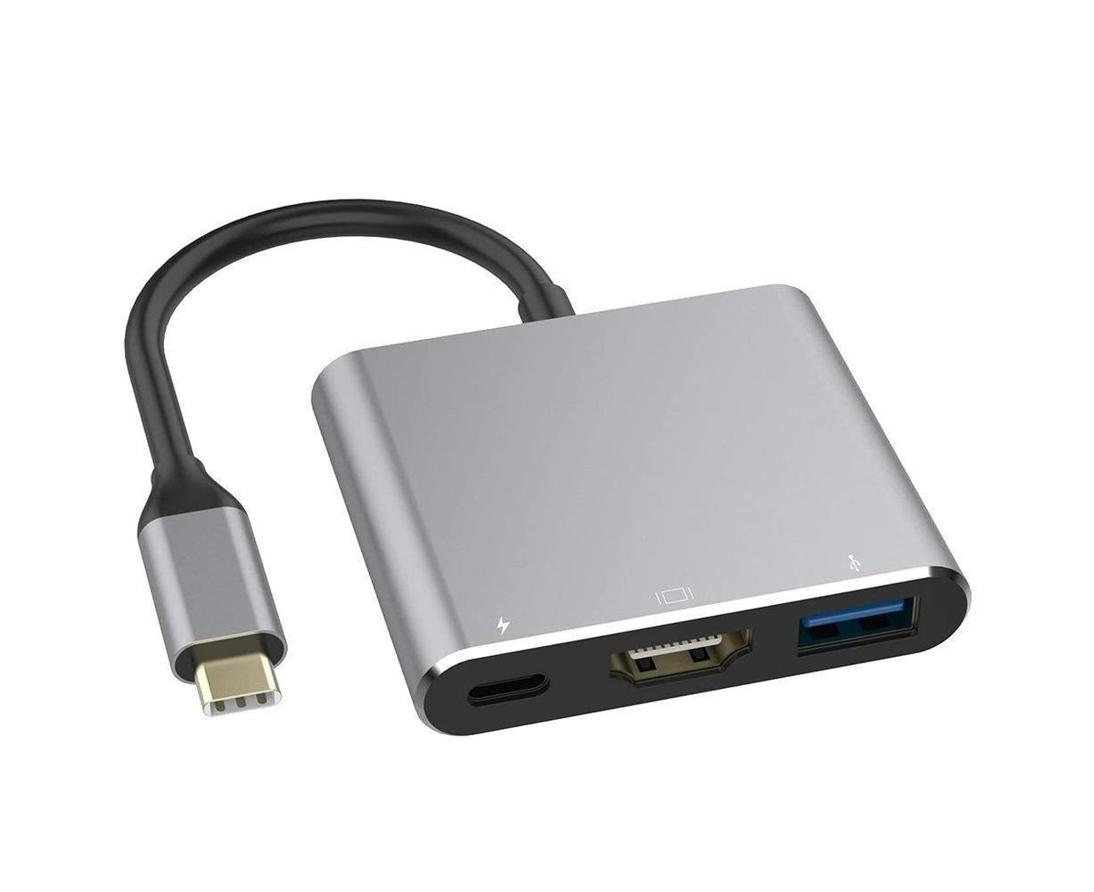 3 in 1 Portable Type-C Male to USB-C USB 3.0 4K HDMI-compatible Female Hub Adapter Cable Grey
