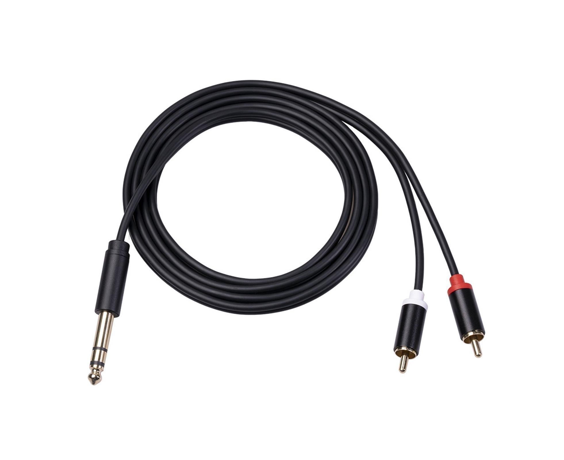6.35mm Male to 2 RCA Male Audio Cable Copper Conductor Stereo Wire Cord for Sound Mixing Console Black