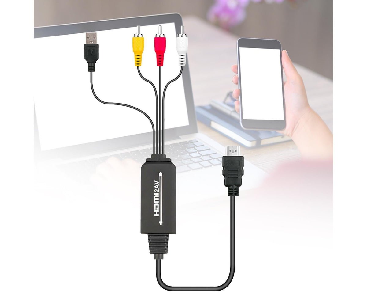AV Adapter Plug and Play High Speed ABS HDMI-compatible to 3 RCA Converter for Computer Black
