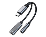 Converter Cable Multifunctional Noise Reduction Braided 2 in 1 Type-C to 3.5mm PD60W Converter Wire for Smartphone Silver Gray