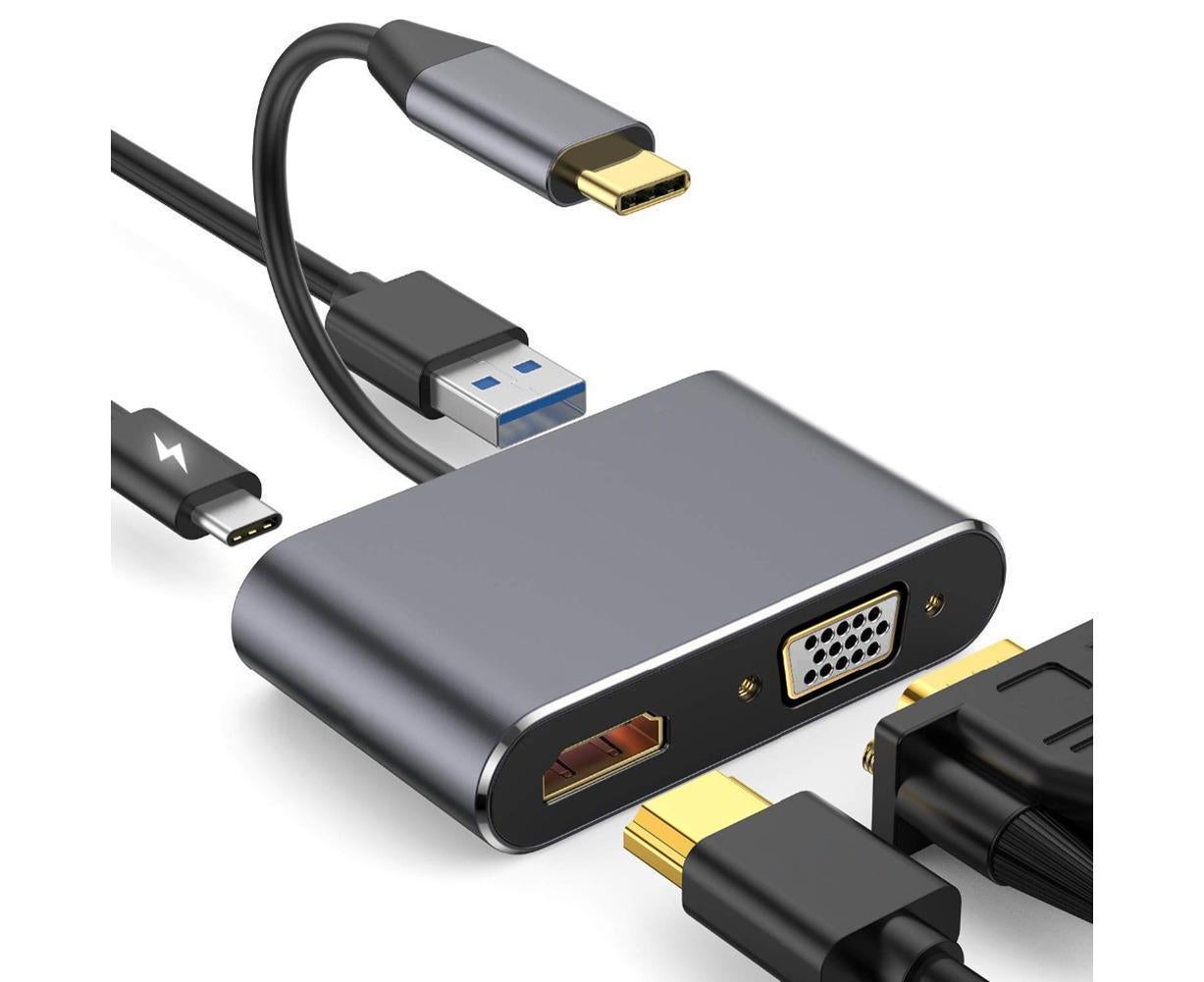 Type C to HDMI-compatible 4K VGA USB3.0 Audio Video Converter Charging Port Hub Adapter Grey