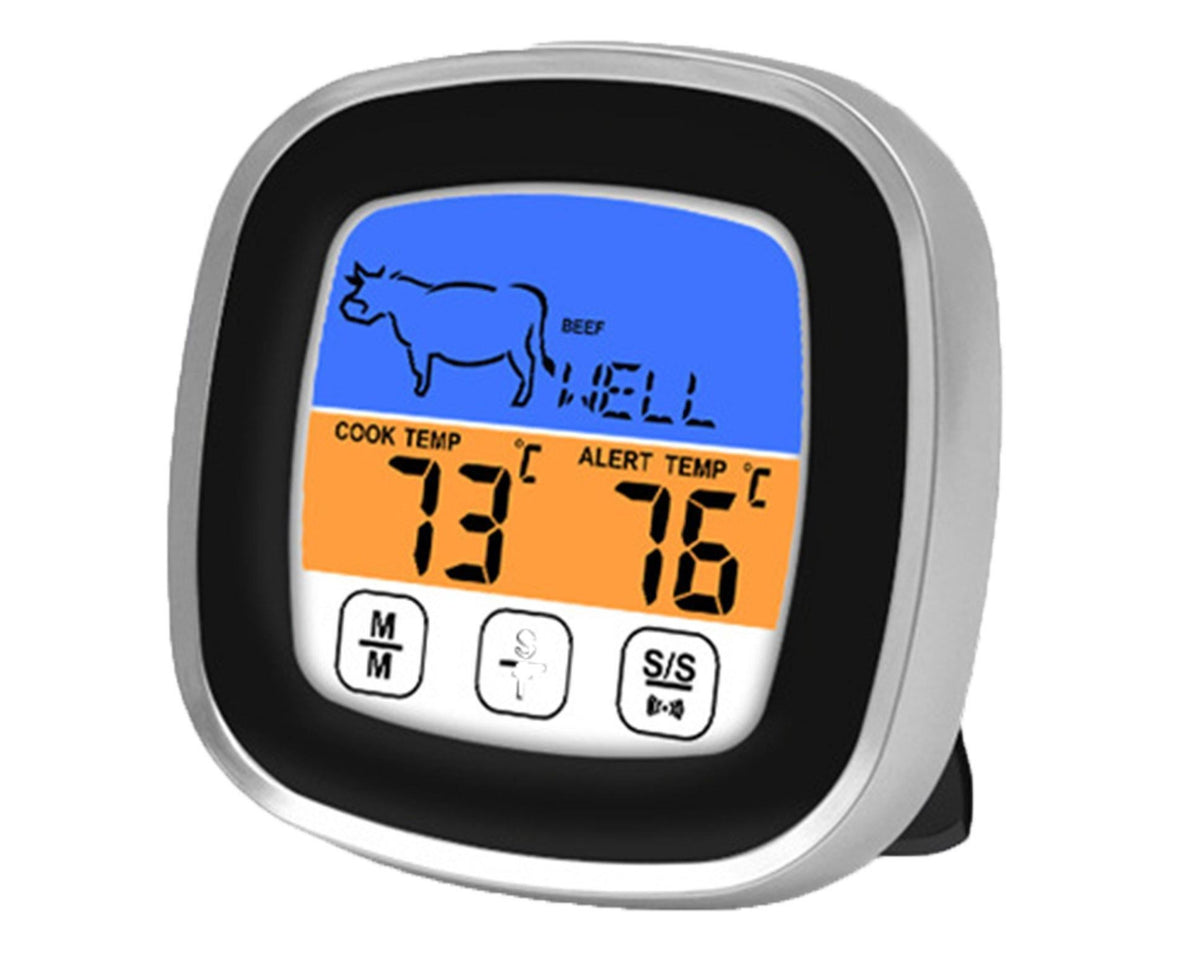 Food Cooking BBQ Thermometer Touch Screen Temperature Meter with Timer Probe-Black