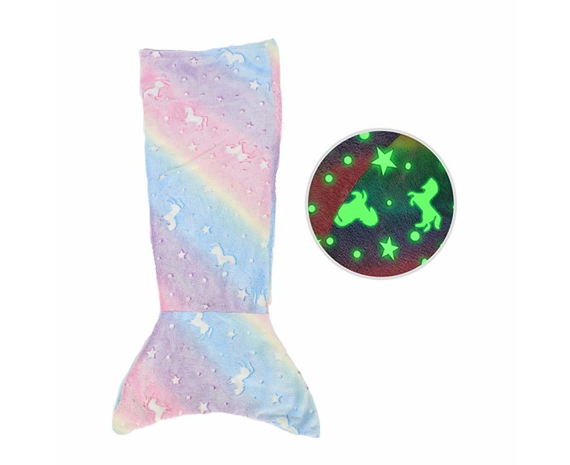 Blue Pink Mermaid Blanket Glow in The Dark Sleeping Bag Babies Birthday Gift Daughte