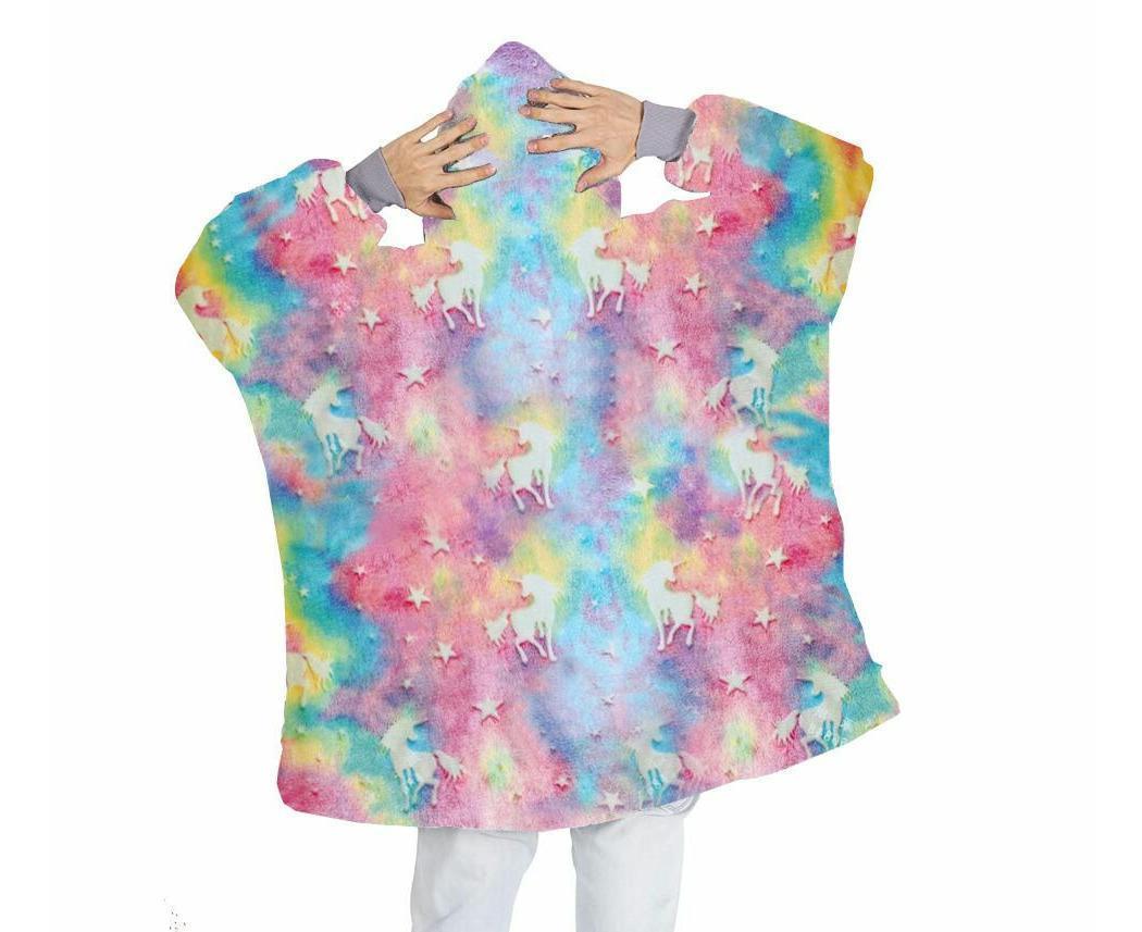 Colorful Unicorn Glow in The Dark Oversized Sweatshirt with Pockets Cute Unique Birthday Gift Women Warm Cozy Wearable Blanket