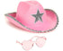 Cowboy Hat Pink Cowgirl Hat With Heart Glasses - Pink Cowboy Hat With Silver Sequin Star - Halloween Decor Cow