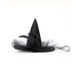 Halloween Witch Hat - Halloween Costume Witches Hats for Women attached with Roses & Feathers-Black