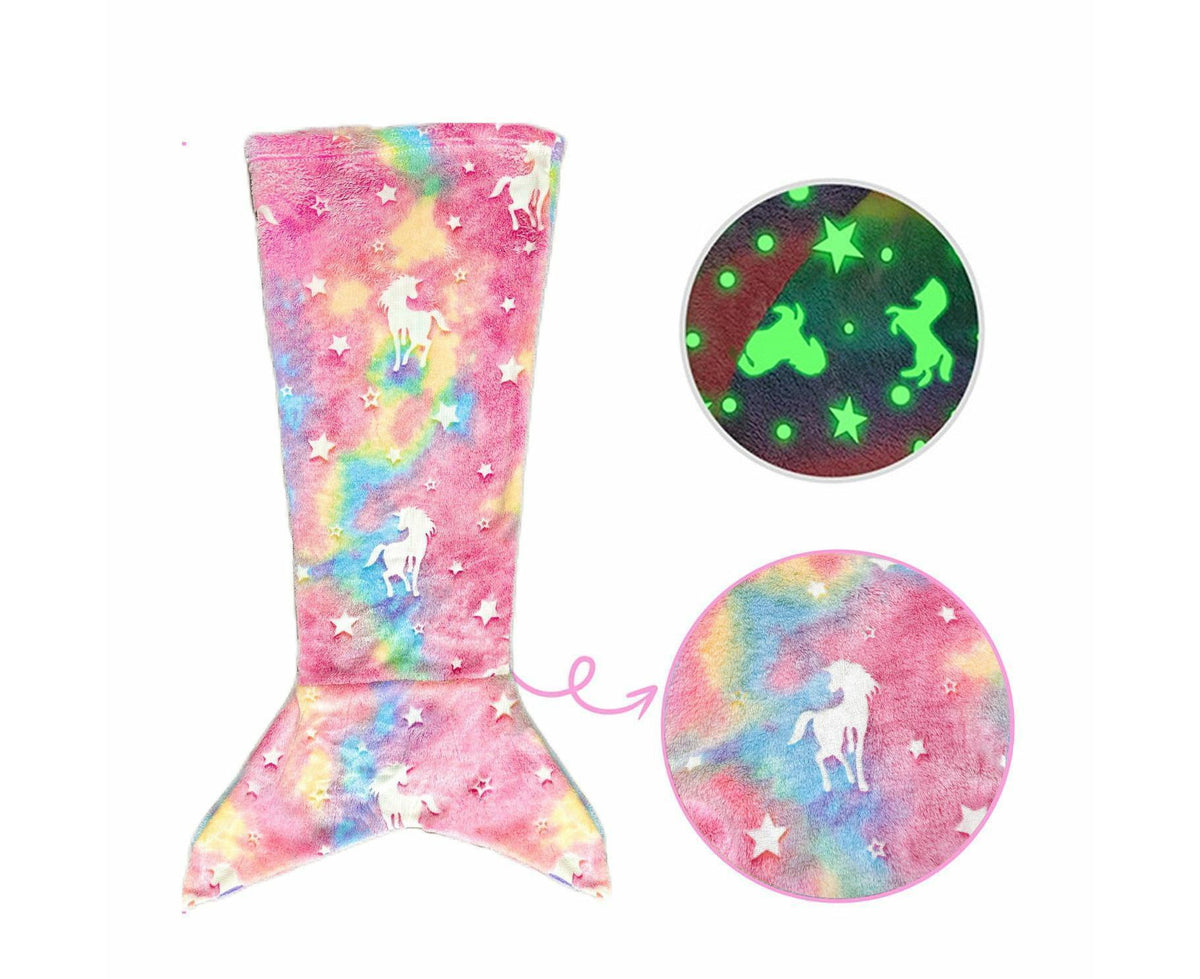 Mermaid Blanket Glow in The Dark Sleeping Bag Babies Birthday Gift Daughte-Pink Tie Dye