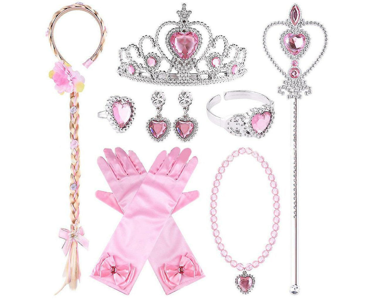 Princess Dress Up Accessories Set Tiara Braids Wand Gloves Necklace Earrings Ring