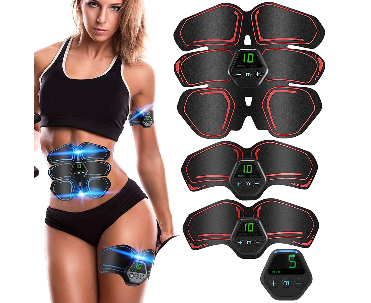 Muscle Toner Abdominal Toning Belt ABS Toner Body Muscle Trainer Wireless Portable Unisex Fitness Training Gear - Red