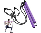 Pilates Exercise Stick Kit,Portable Compact 3-Section Yoga Resistance Bands for Legs and Butt, Pilates Bar with Foot Strap for Full Body Workout - Purple