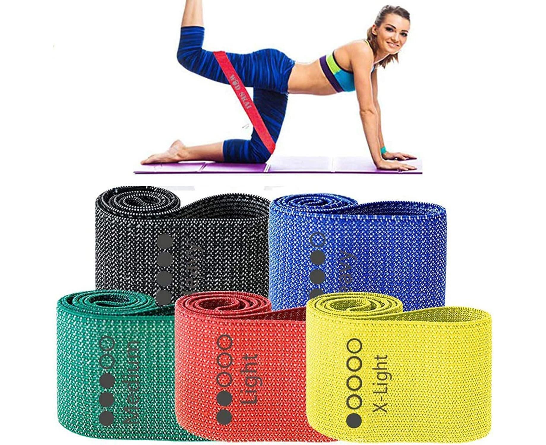 Resistance Exercise Fabric Bands, Non-Slip Booty Workout Bands for Legs & Butt and Glutes, 5 Levels Fitness Training Bands