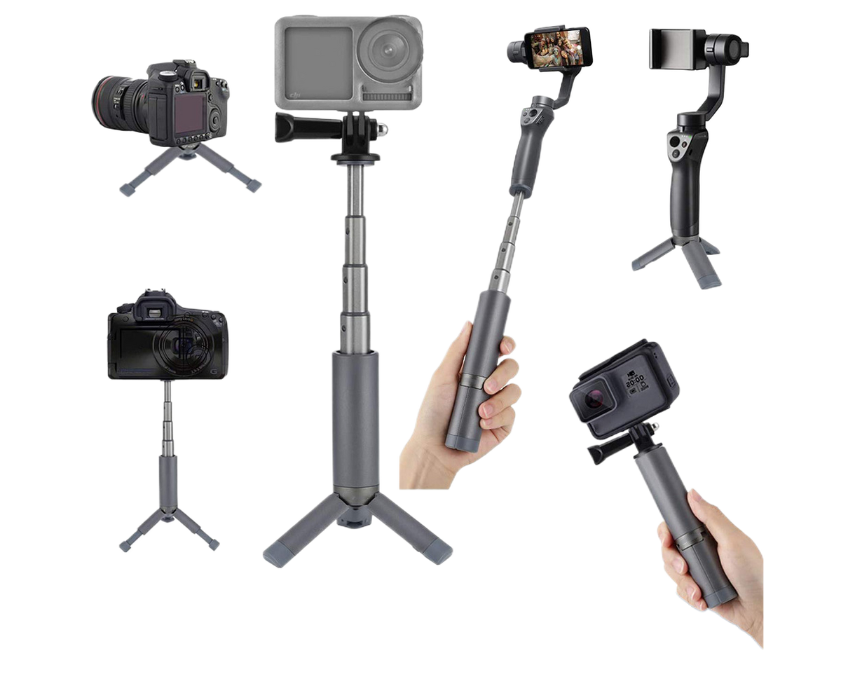 Portable Sport Camera Holder Stand Selfie Stick Mini Tripod for DJI OSMO Action Silver Grey