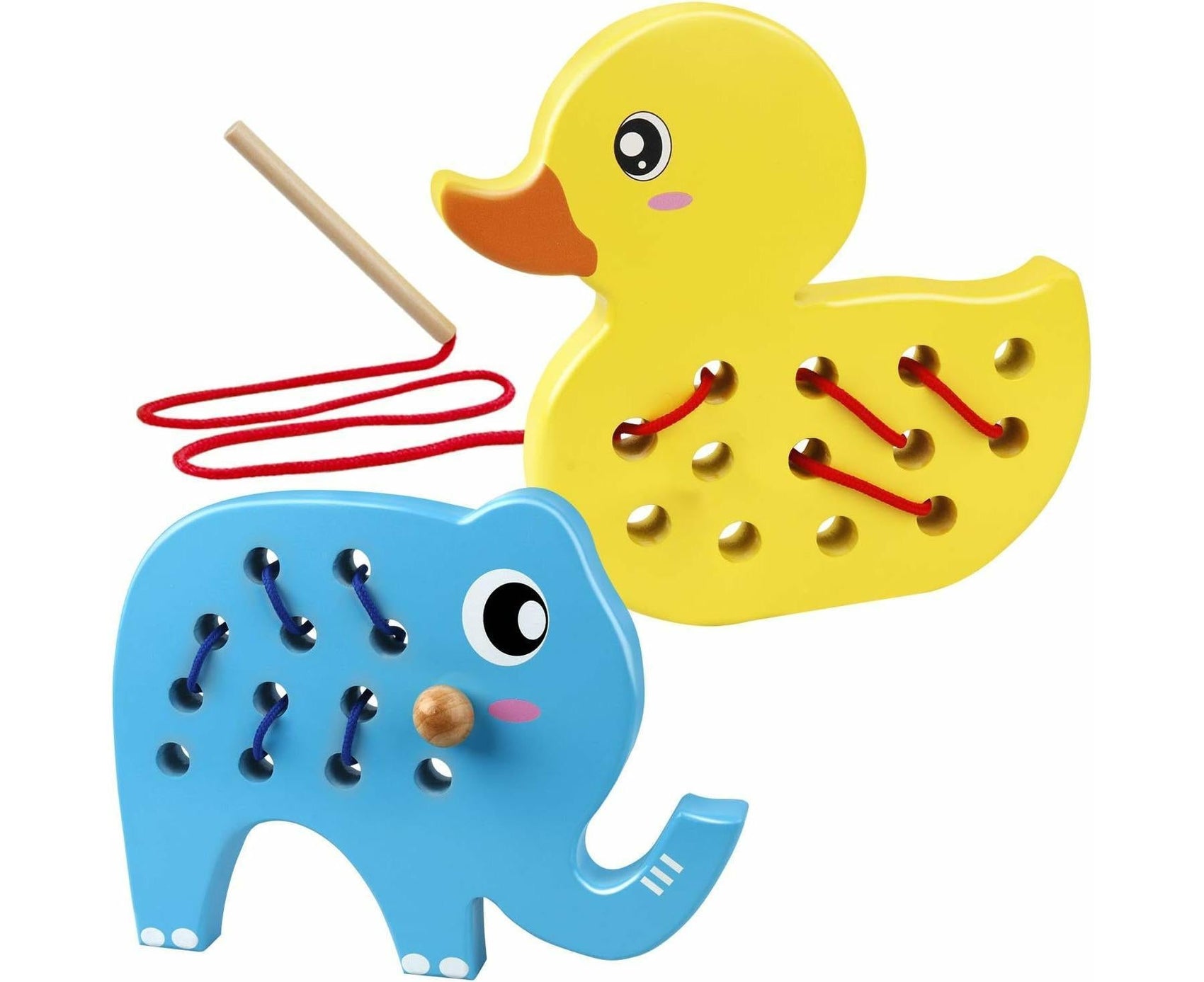 Wooden Lacing Duck And Elephant, 2Pcs Animals Fine Motor Skills Threading Toys, Airplane Car Travel Game Montessori Cognition Preschool Puzzle Gift For Yea