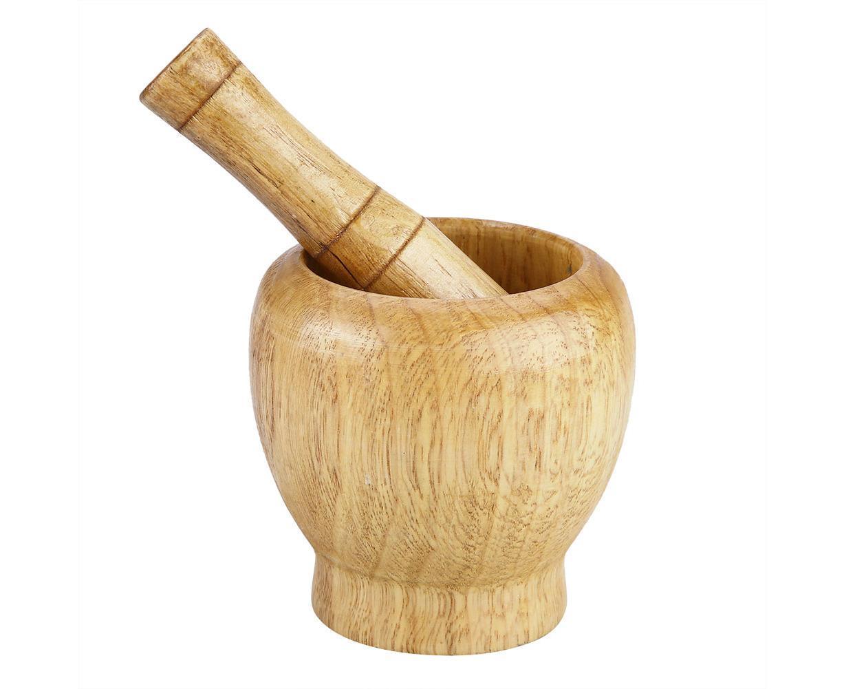 Kitchen Hand Manual Wood Garlic Ginger Spices Mortar Pestle Set Grinding Bowl Grinder